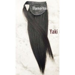 Color 1b Natural brown black 35cm basic 100% Yaki texture Indian human hair Velcro ponytail