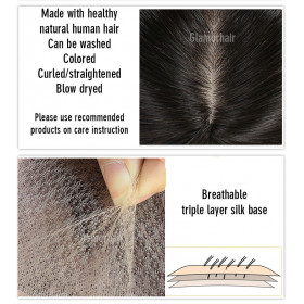 Color 1b natural black 12x14cm (30-35cm long) Crown topper. Full silk base,100% Indian remy human hair