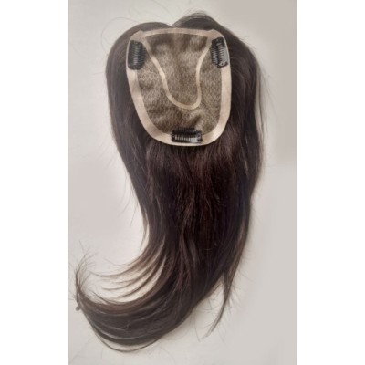 Color 2 dark chocolate brown 12x14cm (30-35cm long) Crown topper. Full silk base,100% Indian remy human hair
