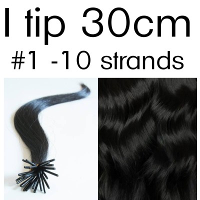 color 1 Jet black 30cm I tip Indian remy human hair (10 strands in a bundle)