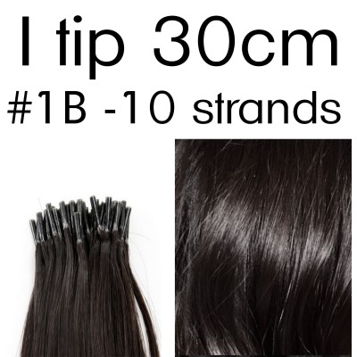 color 1B 30cm I tip Virgin Indian remy human hair (10 strands in a bundle)