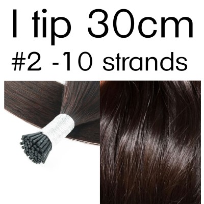 Color 2 30cm I tip Virgin Indian remy human hair (10 strands in a bundle)