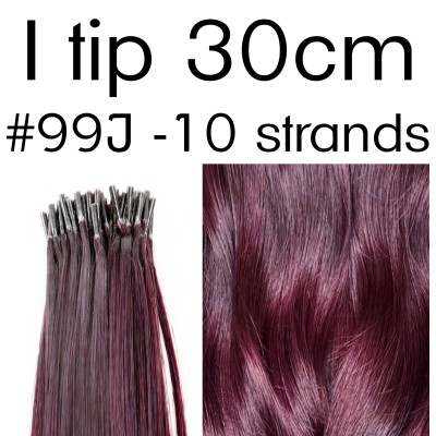 Color 99J 30cm I tip Virgin Indian remy human hair (10 strands in a bundle)