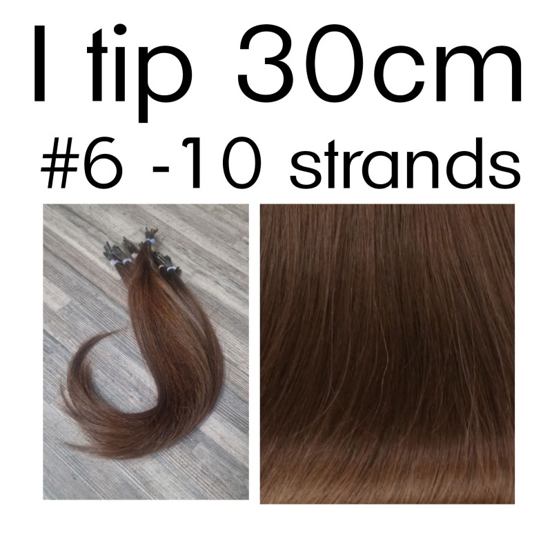 Color 6 30cm I tip Virgin Indian remy human hair (10 strands in a bundle)