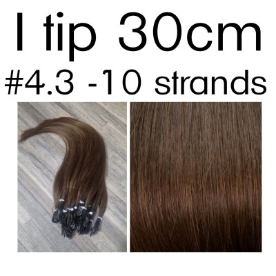 Color 4.3 30cm I tip Virgin Indian remy human hair (10 strands in a bundle)