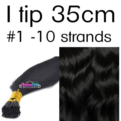 Color 1 Jet black 35cm I tip Indian remy human hair (10 strands in a bundle)