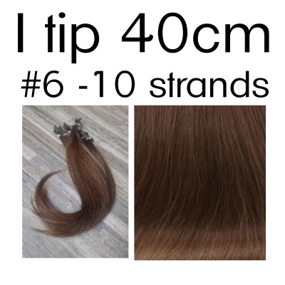 Color 6 40cm I tip Indian remy human hair (10 strands in a bundle)