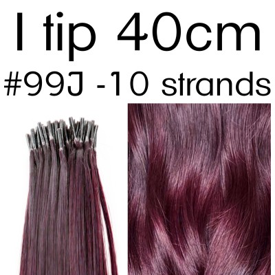 Color 99J 40cm I tip Indian remy human hair (10 strands in a bundle)