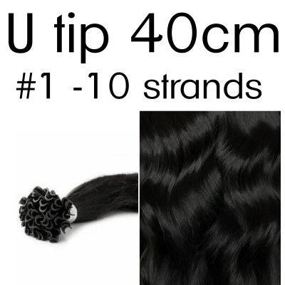 Colors 1 Jet black 40cm U tip Indian remy human hair (10 strands)