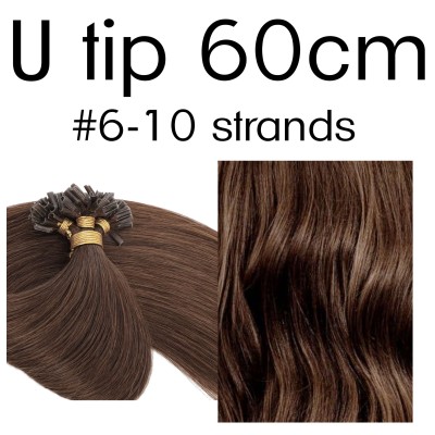 Color 6 60cm U tip Indian remy human hair (10 strands)