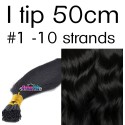 Color 1 Jet black 50cm I tip Indian remy human hair (10 strands in a bundle)