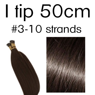 Color 3 50cm I tip Indian remy human hair (10 strands in a bundle)