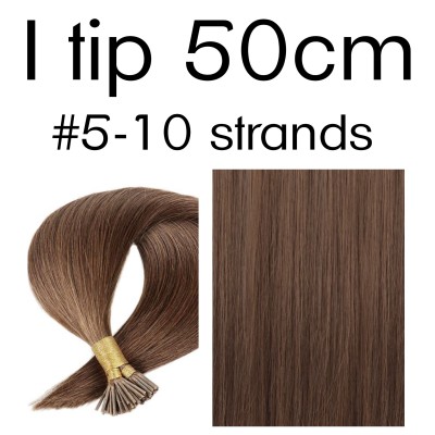 Color 5 50cm I tip Indian remy human hair (10 strands in a bundle)