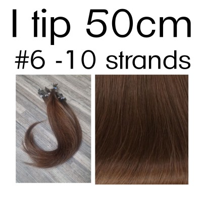 Color 6 50cm I tip Indian remy human hair (10 strands in a bundle)