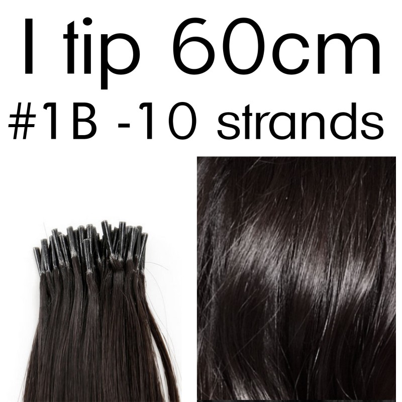 Color 1B 60cm I tip Indian remy human hair (10 strands in a bundle)