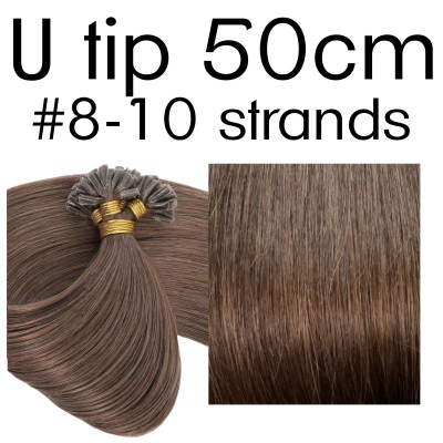Color 8 50cm U tip European remy human hair (10 strands)