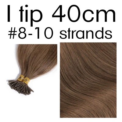 Color 8 40cm I tip European remy human hair (10 strands in a bundle)