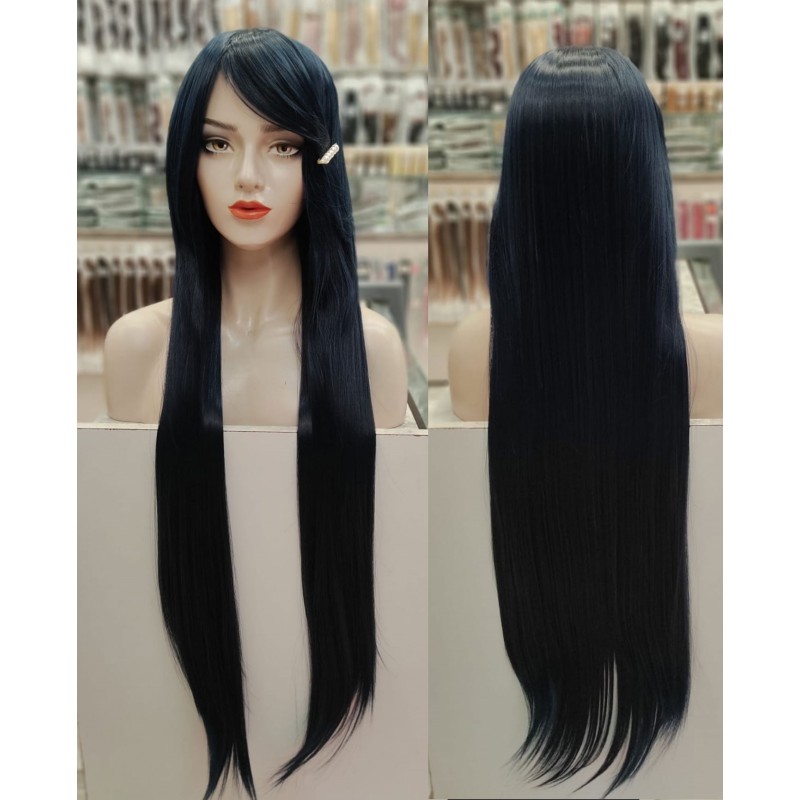 Midnight blue long fringe straight cosplay wig (05)