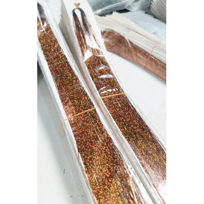 Tie on hair tinsel - Copper brown color-100 strand