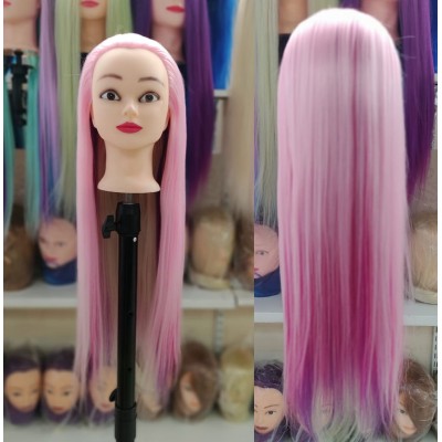Pink magenta practice mannequin head, Synthetic heat resistant hair