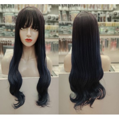 Fringed dark brown to d ep blue wig by Emmor-synthetic hair (MQF8099-1)