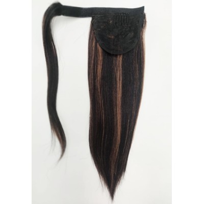 Color 1b-30 highlighted  black 35cm basic 100% Yaki texture Indian human hair Velcro ponytail