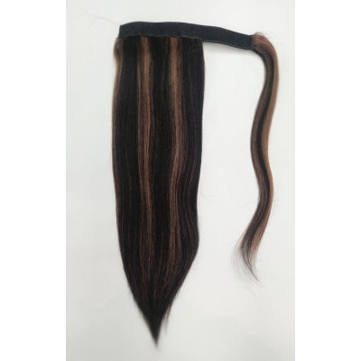 Color 1b-30 highlighted  black 35cm basic 100% Yaki texture Indian human hair Velcro ponytail