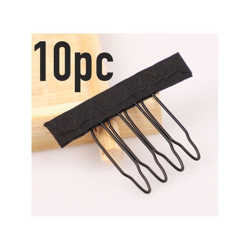 10pc pack 4 tooth wig comb attachment with material strip- price per piece
