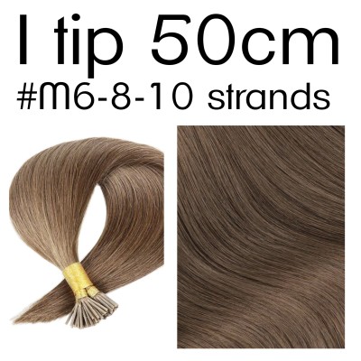 Color M6-8 50cm I tip European remy human hair (10 strands in a bundle)