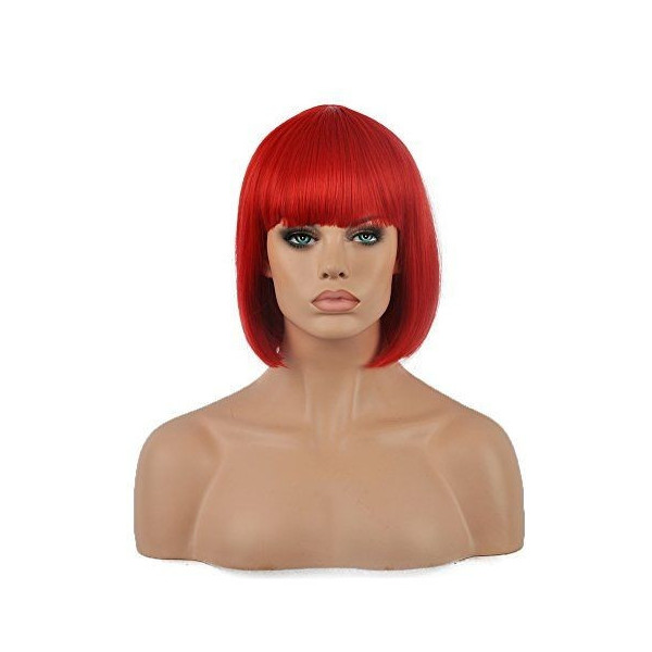 Red bob cut wig Synthetic hair