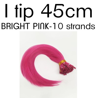 BRIGHT PINK 45cm I tip European remy human hair (10 strands in a bundle)