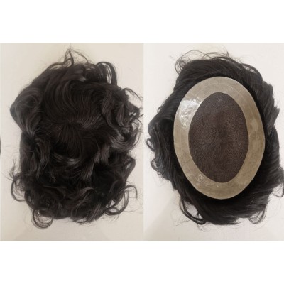 Color 1B Dura Mono 6"x8" silk base crown topper 6 inch long, 100% Indian remy human hair
