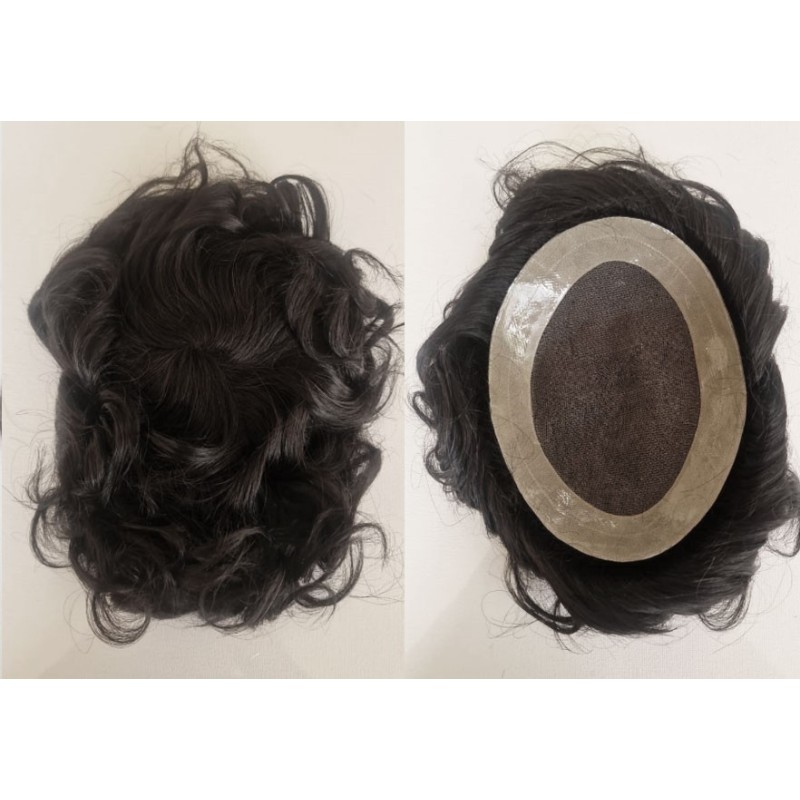 Color 1B Dura Mono 6"x8" silk base crown topper 6 inch long, 100% Indian remy human hair