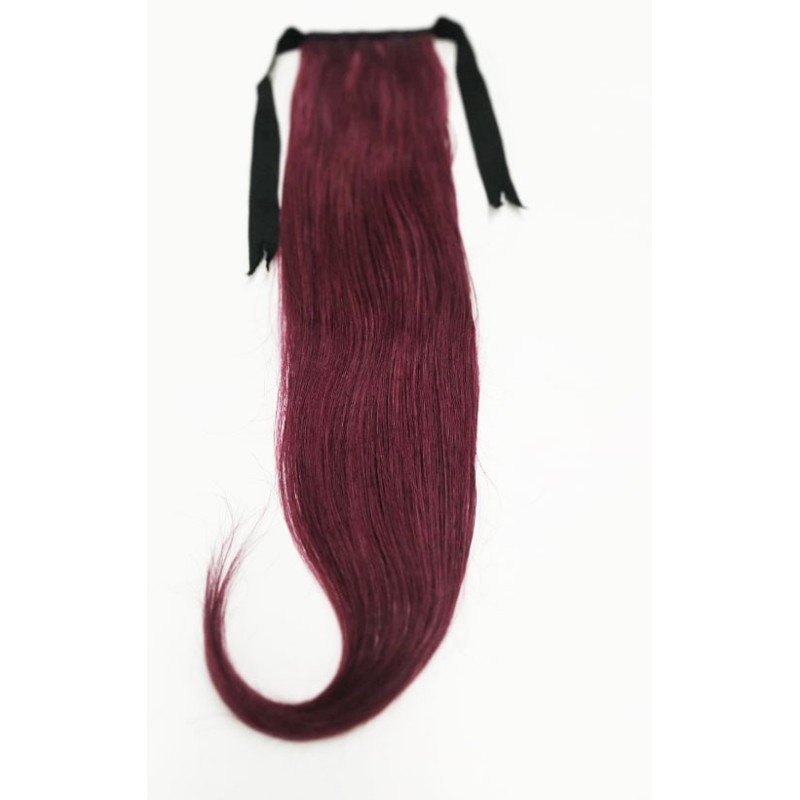 Color 99J 45cm Basic 100% silky straight Indian human hair tie on ponytail