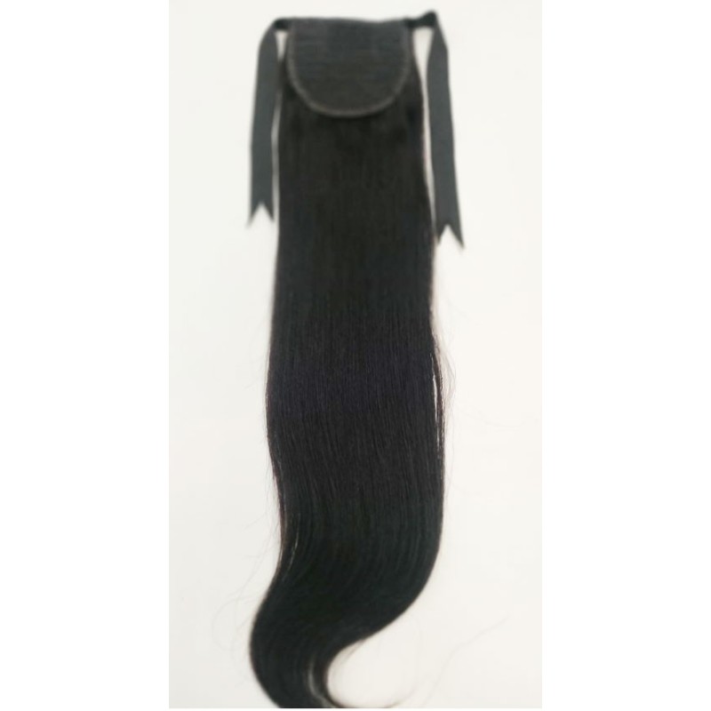 Color 1 40cm basic 100% Brazilian human hair tie on ponytail