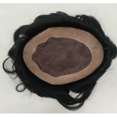 Color 1 Dura Mono 6"x8" silk base crown topper 6 inch long, 100% Indian remy human hair