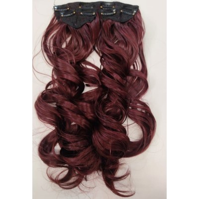 *118M99j Deep plum 60cm wavy Synthetic 3pc XXL clip in hair extensions