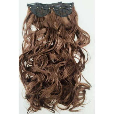 *30 auburn brown 60cm Wavy synthetic 3pc XXL clip in hair extensions