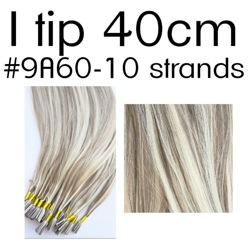 Color 9A60 40cm I tip European remy human hair (10 strands in a bundle)