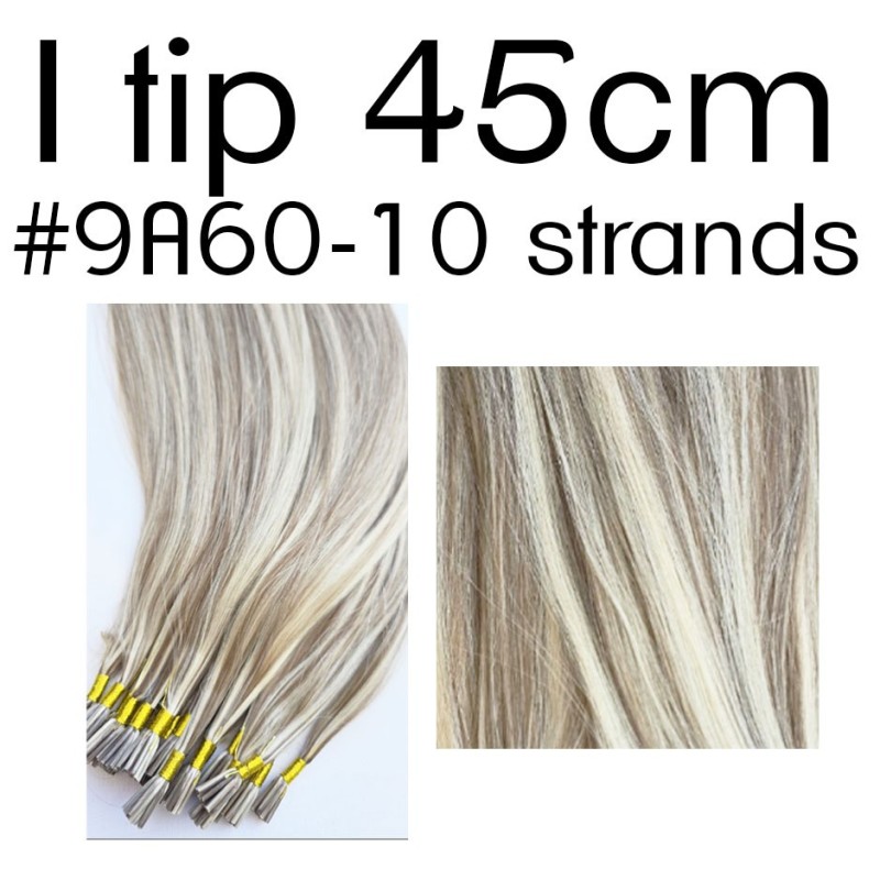 Color 9A60 45cm I tip European remy human hair (10 strands in a bundle)