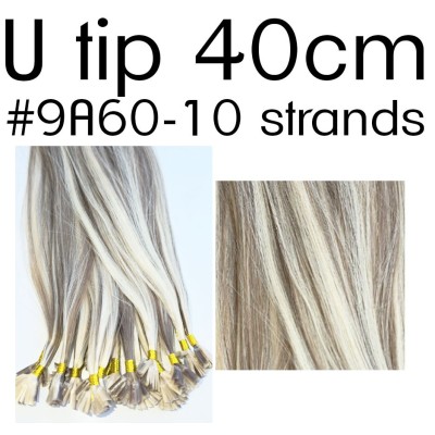 Colors F91-60 40cm U tip European remy human hair (10 strands)