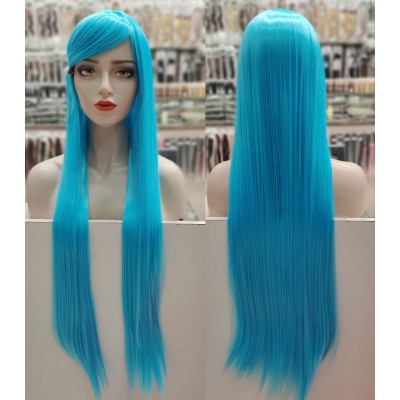100cm Sky blue long fringe straight cosplay wig (015)