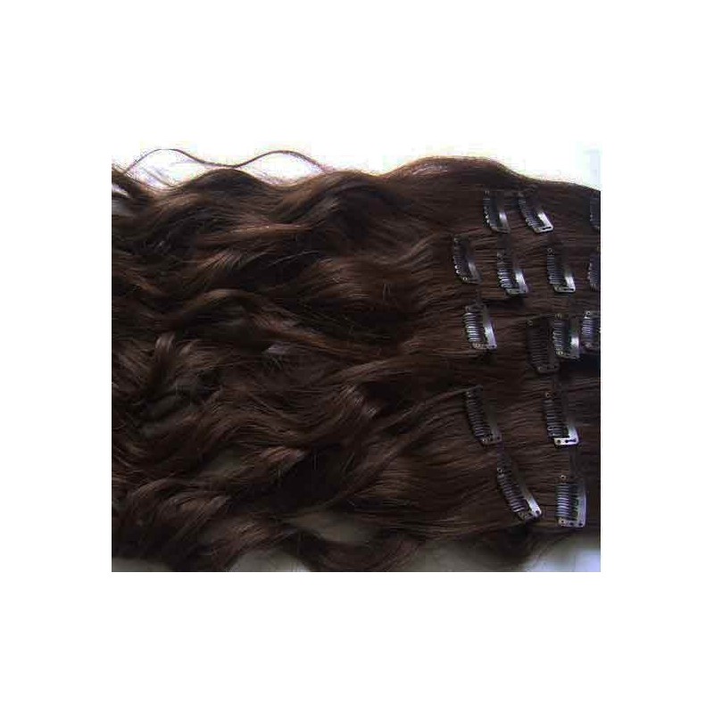 SALE Wavy color 4 35cm (14") XXL 7pc clip in -  100% Brazilian remy human hair