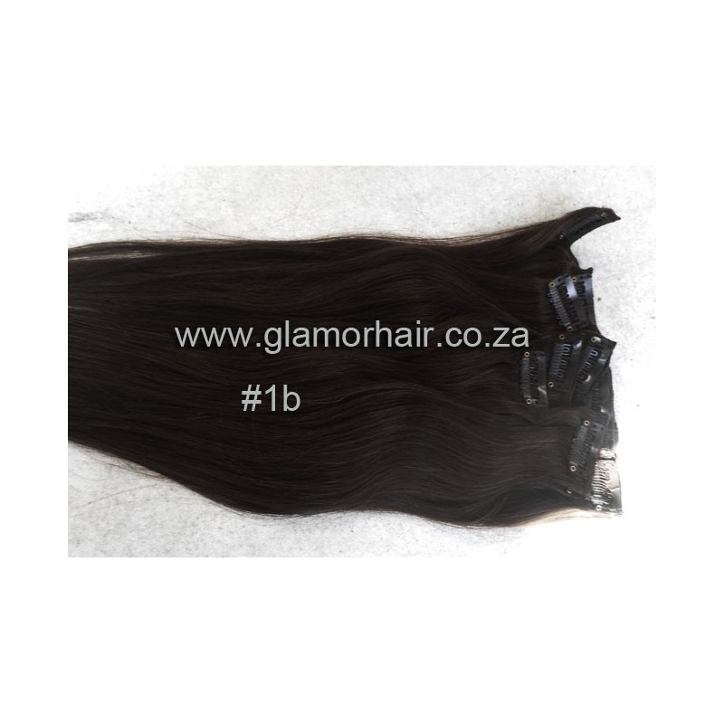 SALE straight Color 1b 40cm (16") XXL 7pc clip in - Brazilian remy human hair straight