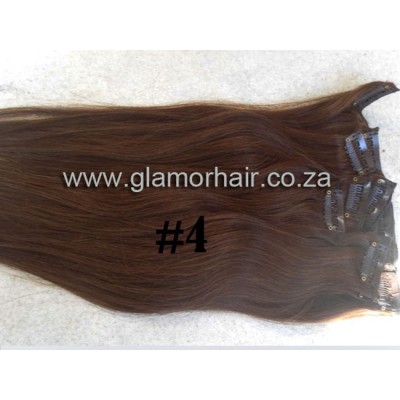 SALE straight Color 4 40cm (16") XXL 7pc clip in - Brazilian remy human hair