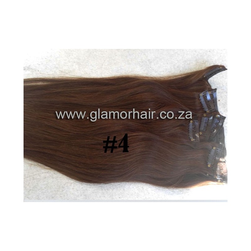 SALE straight Color 4 40cm (16") XXL 7pc clip in - Brazilian remy human hair