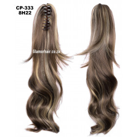 *8H22 Highlighted medium brown, Wavy, Claw clip synthetic ponytail