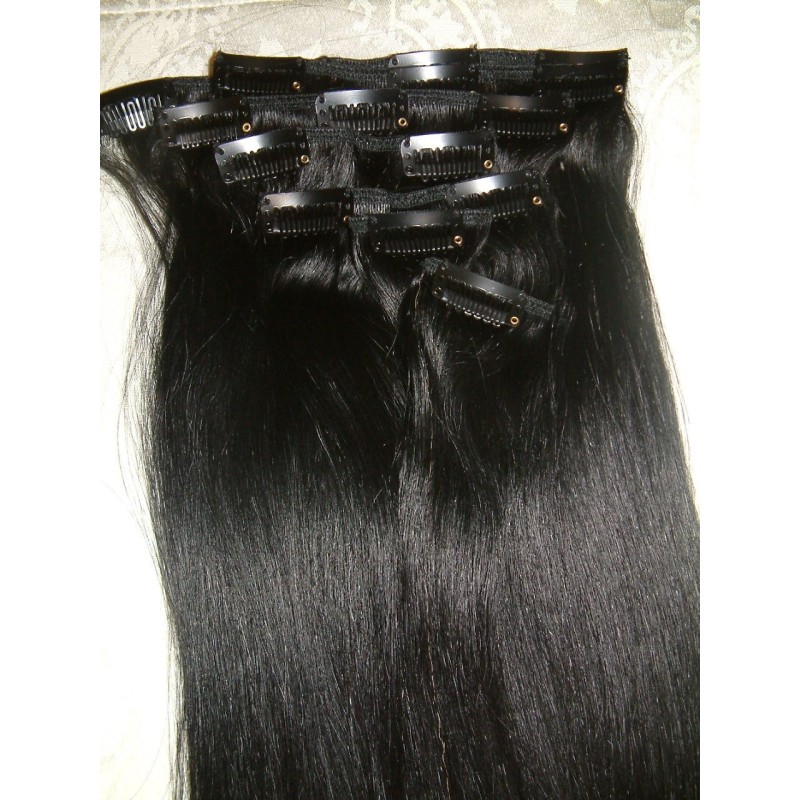 SALE straight Color 1 50cm XXL 7pc clip in Brazilian remy human hair