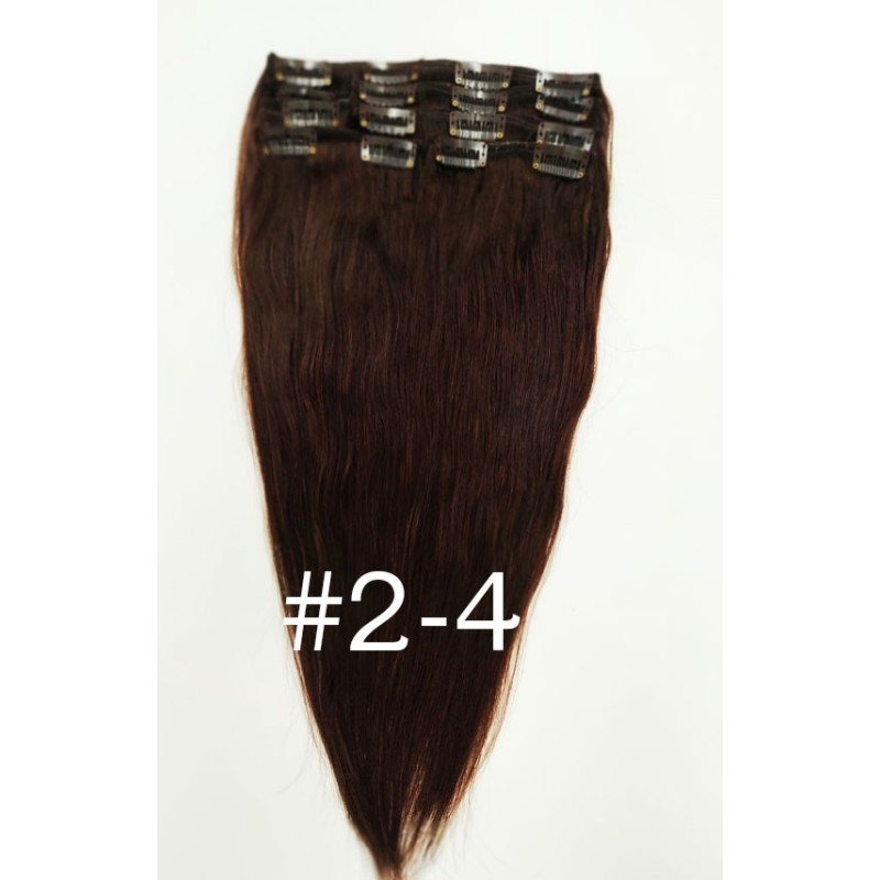 SALE straight color 2-4 35cm (14") XXL 7pc clip in -  100% Brazilian remy human hair