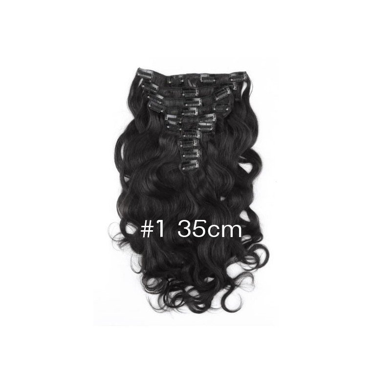 SALE Wavy color 1 35cm (14") XXL 7pc clip in -  100% Brazilian remy human hair